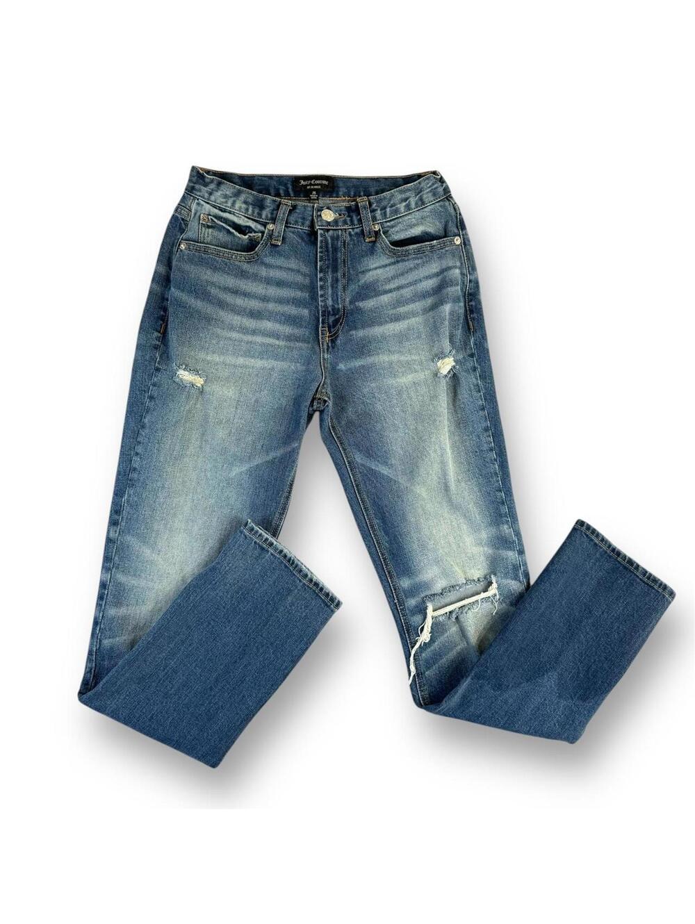 Juicy Couture Boyfriend Jeans Womens 25 Blue Distressed Denim Faded Y2K